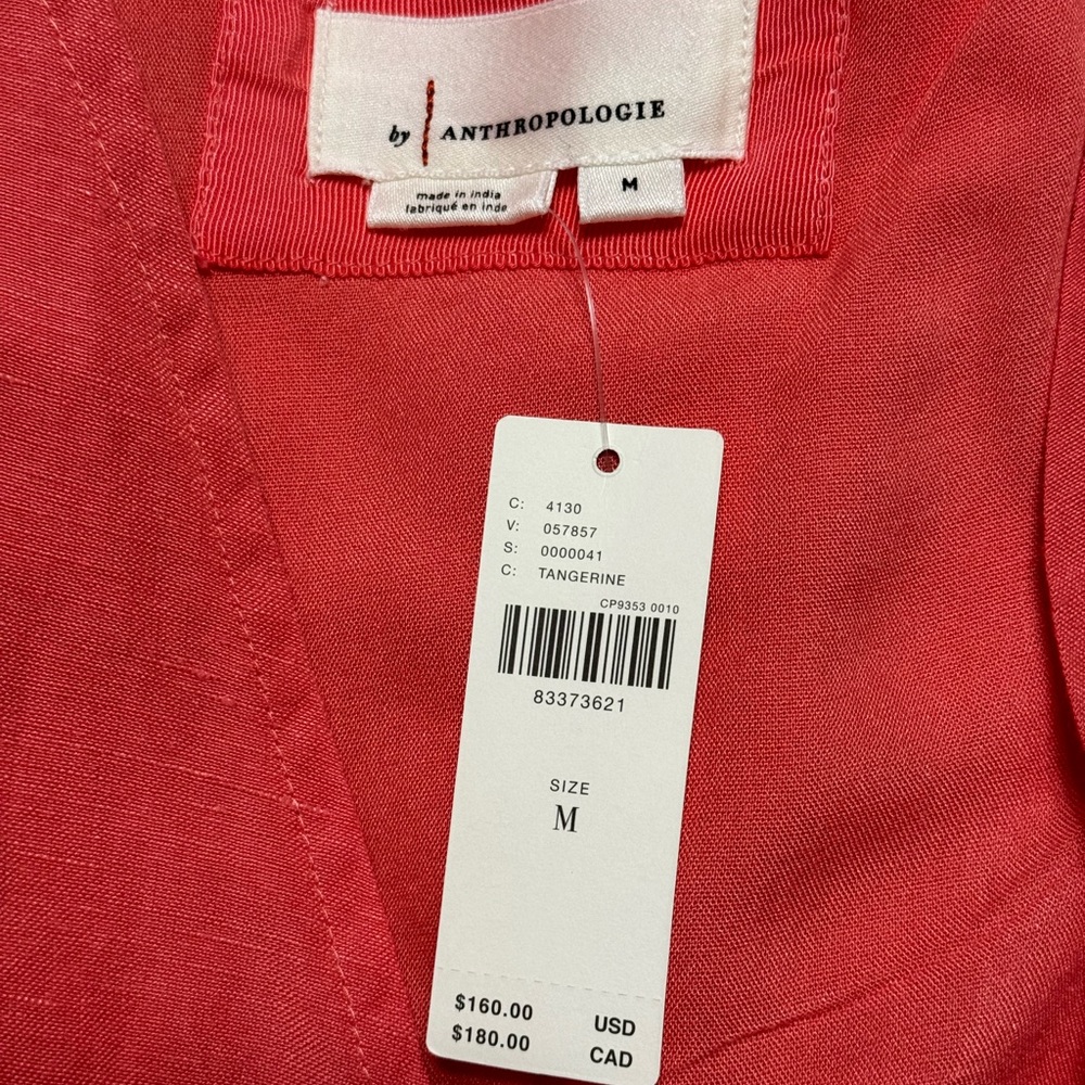 Anthropologie Katerina Button Front Puff Sleeve Mini Dress Coral Size M NWT - Picture 12 of 12